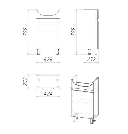 Тумба под раковину в ванной напольная Grossman ПОЛО-45 см, дуб сонома/белая